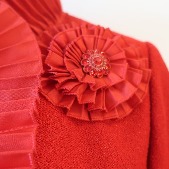 St. John Red Blazer with Pleated Trim Sz 12 - Picture 5 of 10